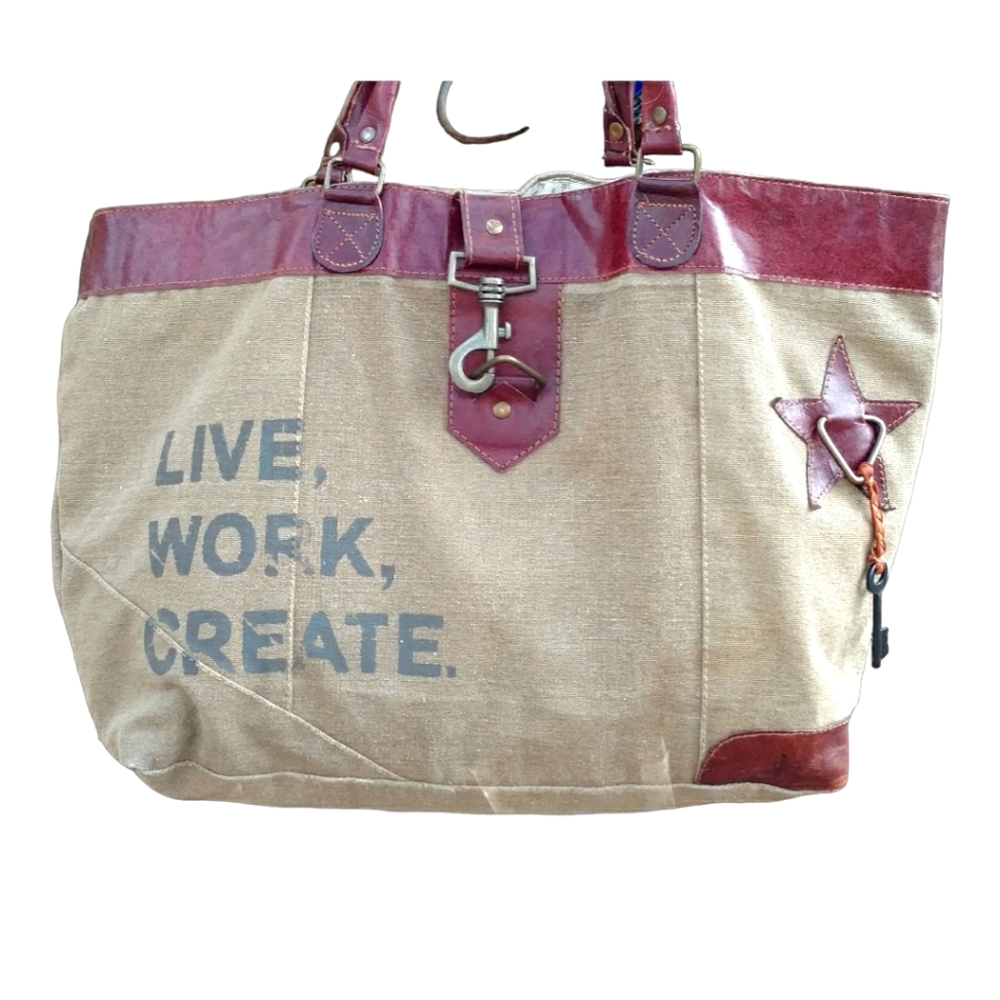 Mona B canvas Live, Work, Create shoulder TOTE bag